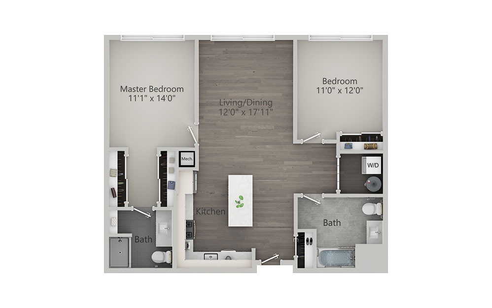 2 Bedroom - Type 1 - 2 bedroom floorplan layout with 2 baths and 1087 square feet. 2 Bedroom - Type 1 - 2 bedroom floorplan layout with 2 baths and 1087 square feet.