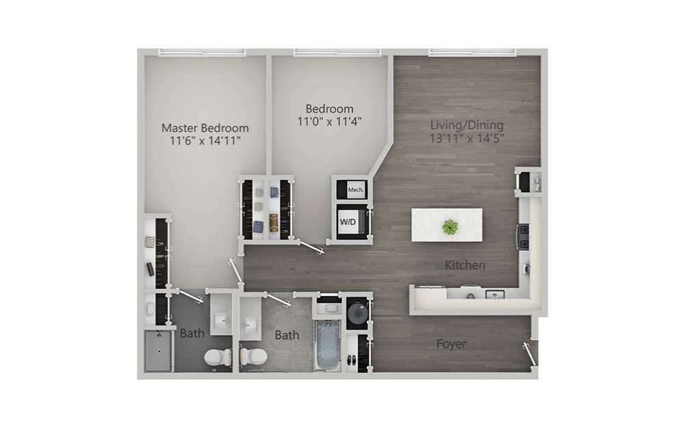2 Bedroom - Type 2 - 2 bedroom floorplan layout with 2 baths and 1161 square feet. 2 Bedroom - Type 2 - 2 bedroom floorplan layout with 2 baths and 1161 square feet.