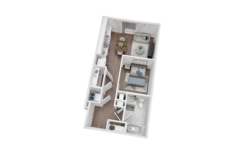 Studio - 1 Bath | 556 Sq. Ft - Studio floorplan layout with 1 bath and 556 square feet. (3D)