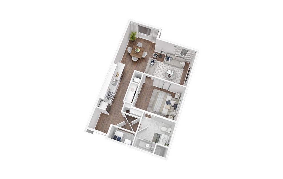 Studio - 1 Bath | 574 Sq. Ft - Studio floorplan layout with 1 bath and 574 square feet. (3D)