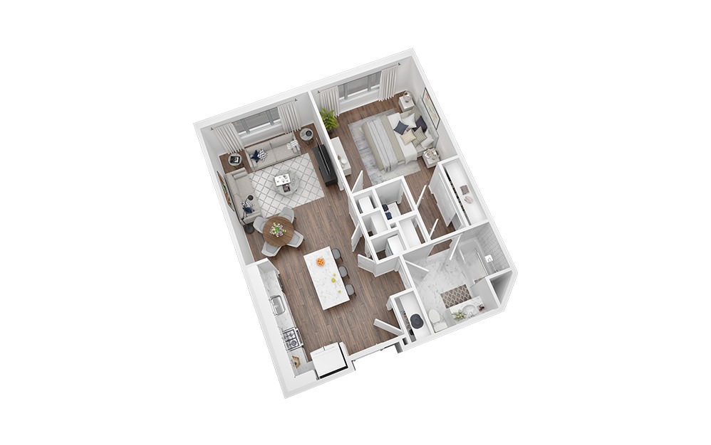 1 Bed - 1 Bath | 779 Sq. Ft - 1 bedroom floorplan layout with 1 bathroom and 779 square feet (3D)