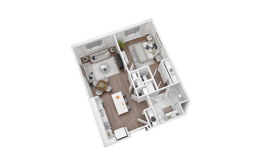 1 Bed - 1 Bath | 779 Sq. Ft - 1 bedroom floorplan layout with 1 bath and 779 square feet. (3D)