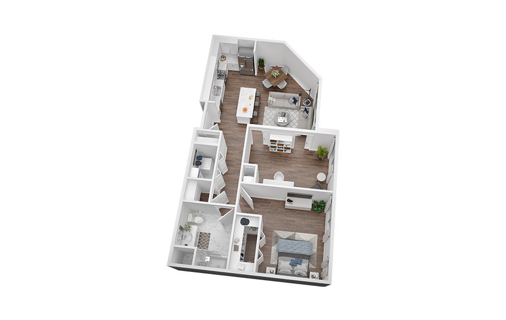 1 Bed + Den | 996 Sq. Ft - 1 bedroom floorplan layout with 1 bath and 996 square feet. (3D)