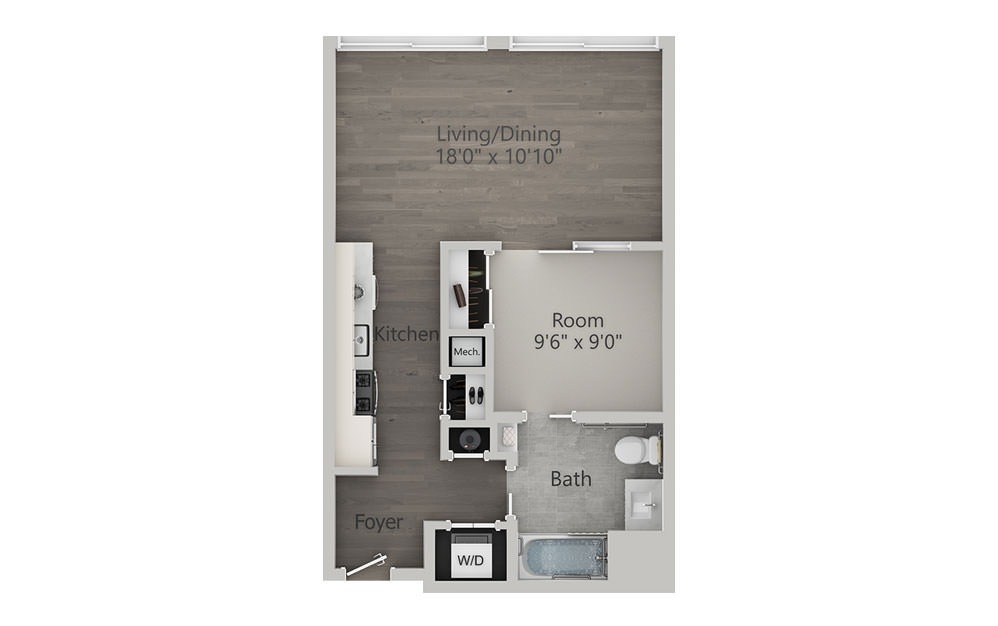 Alcove Studio - Type 2 - Studio floorplan layout with 1 bath and 573 square feet. Alcove Studio - Type 2 - Studio floorplan layout with 1 bath and 573 square feet.